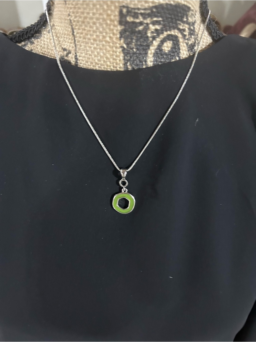 Lia Sophia Silver Necklace with Lime Green Hexagon Pendant